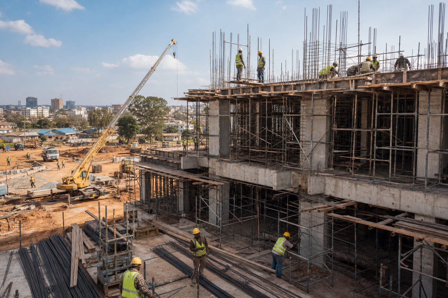 Construction workers on a Kenyan building site